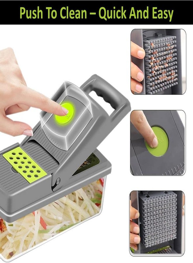 Kiwilon 14in1 Vegetable Cutter for Kitchen I Veggie Chopper I Potato Slicer I Onion Dicer with Container and Easy Push to Clean Button - Image 3
